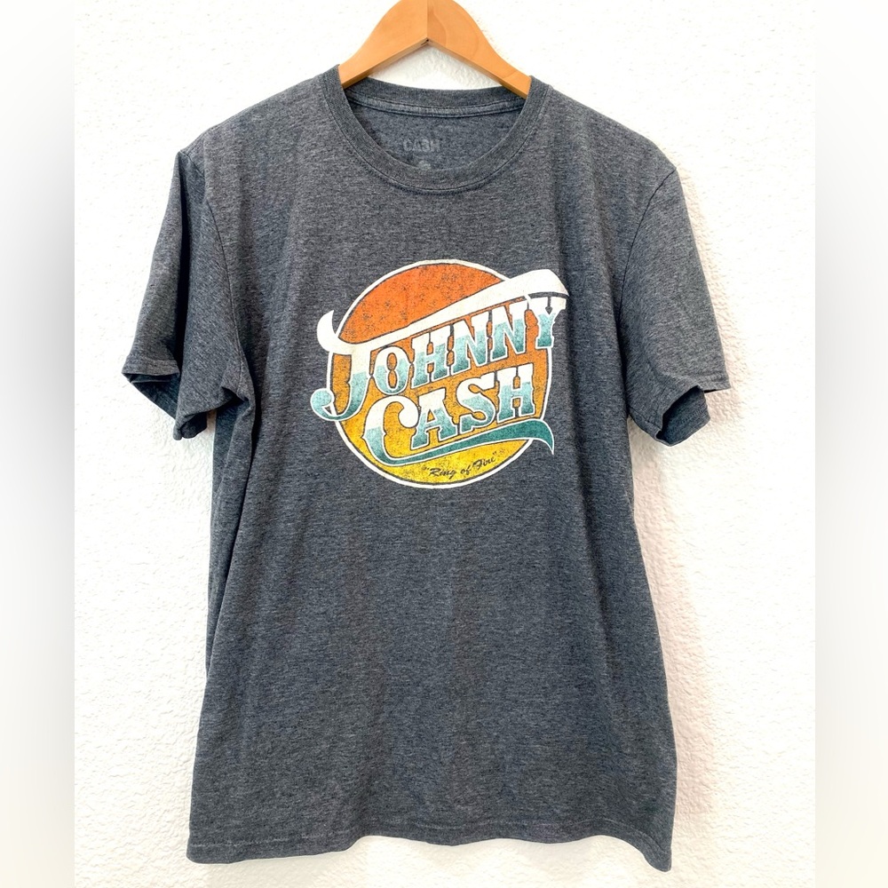 Johnny Cash Ring Of Fire Graphic Tee Charcoal Grey Size L Western Country Music